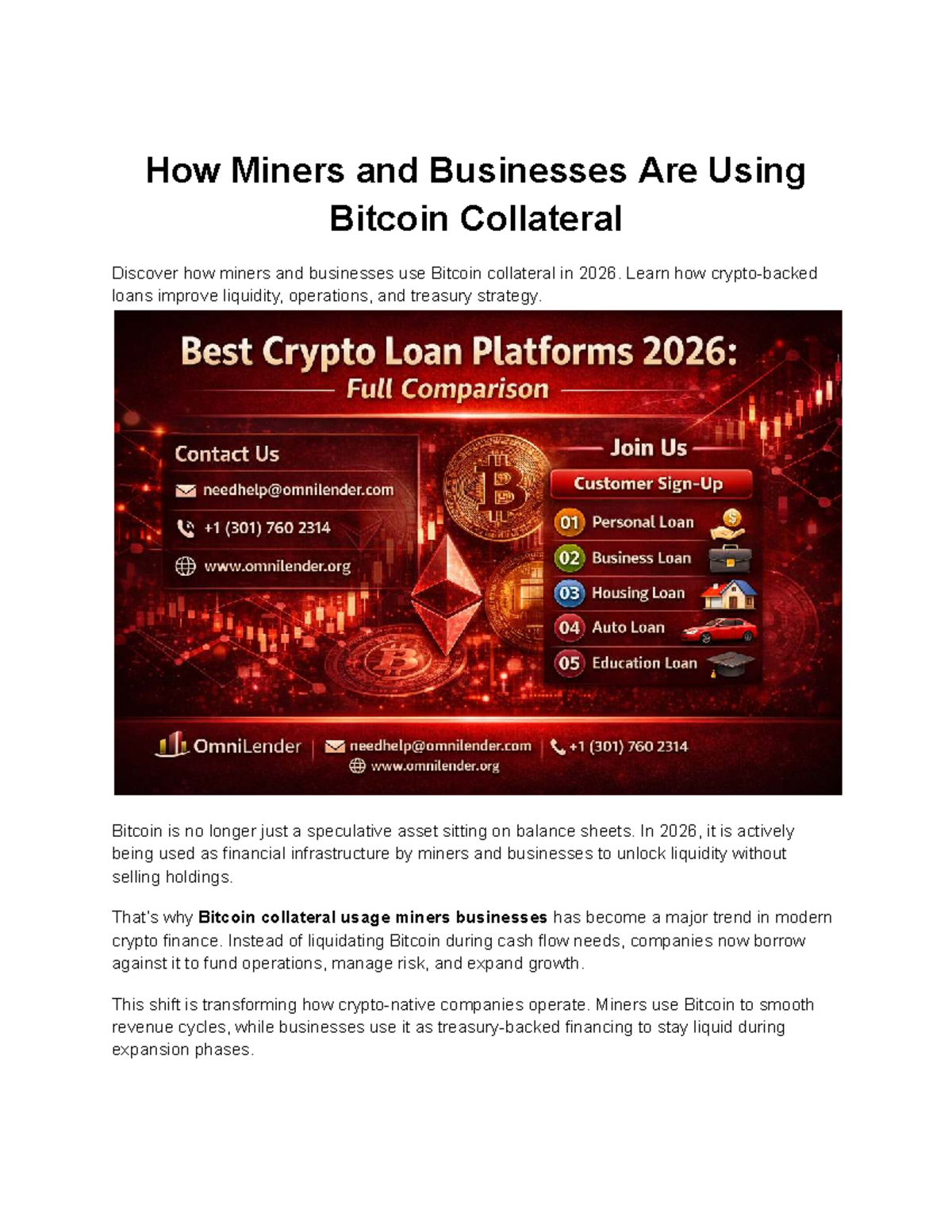 Bitcoin Collateral Strategies for Miners & Businesses in 2026 - Studocu