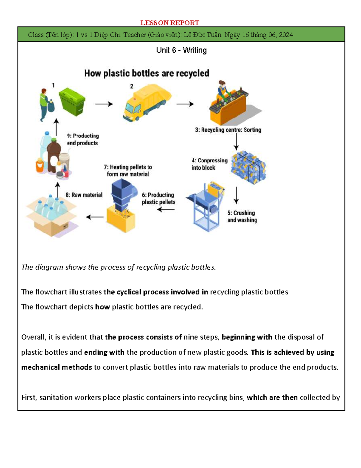Lesson Report 6: Recycling Process & Online Medical Advice - Studocu