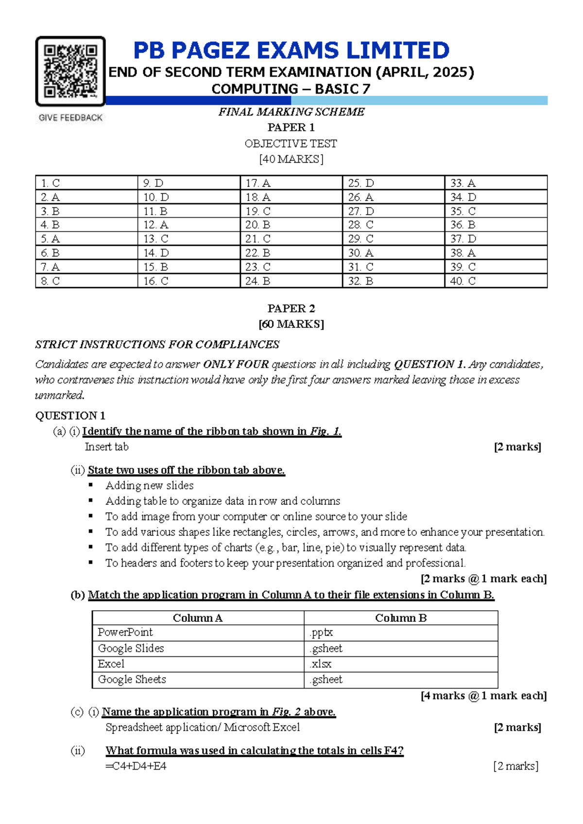 BS7 COMP 25TII - Final Exam Marking Scheme & Short Answer Guide - Studocu