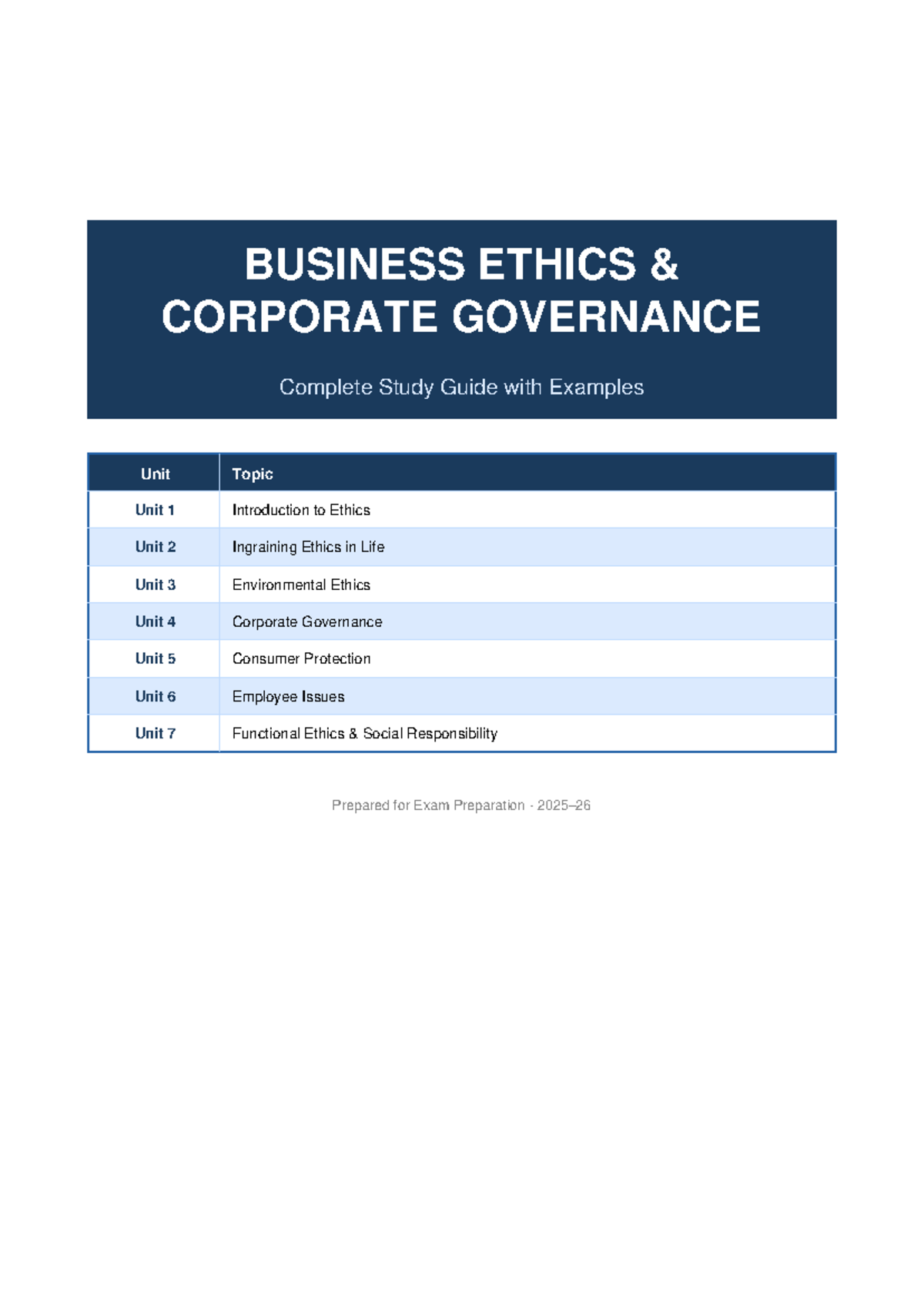BUSINESS ETHICS (BE101) Comprehensive Study Guide for Exam Preparation ...