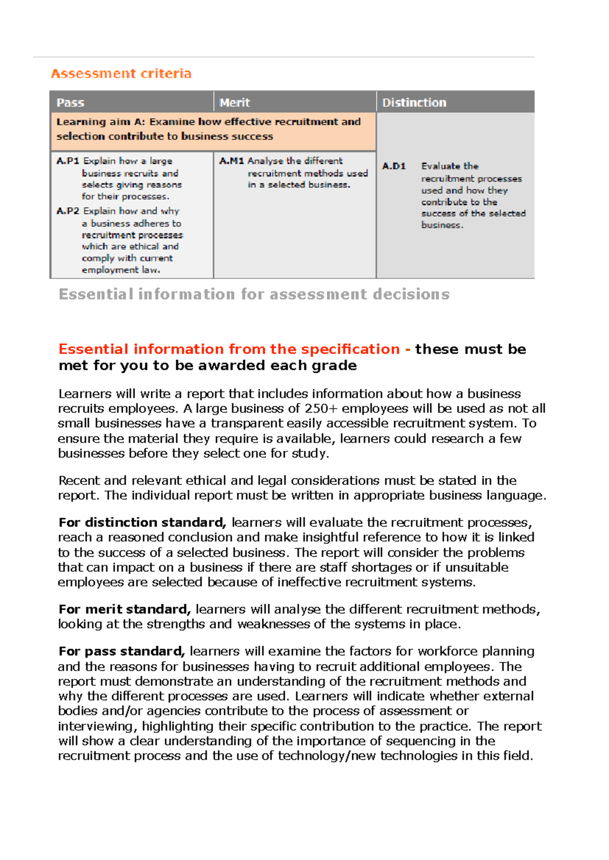 Unit 8 Checklist: Help Sheet for Learning Aim A - Recruitment ...
