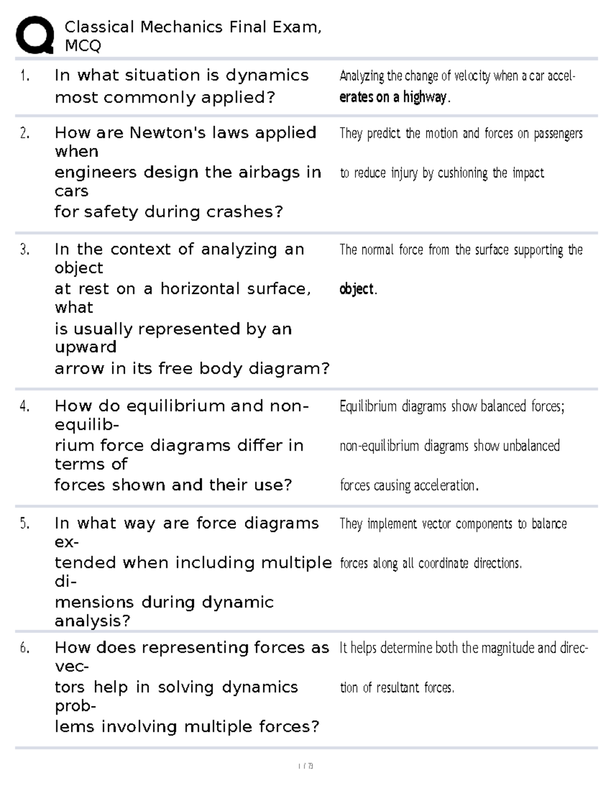 Classical Mechanics Final Exam: Comprehensive Questions & Answers ...