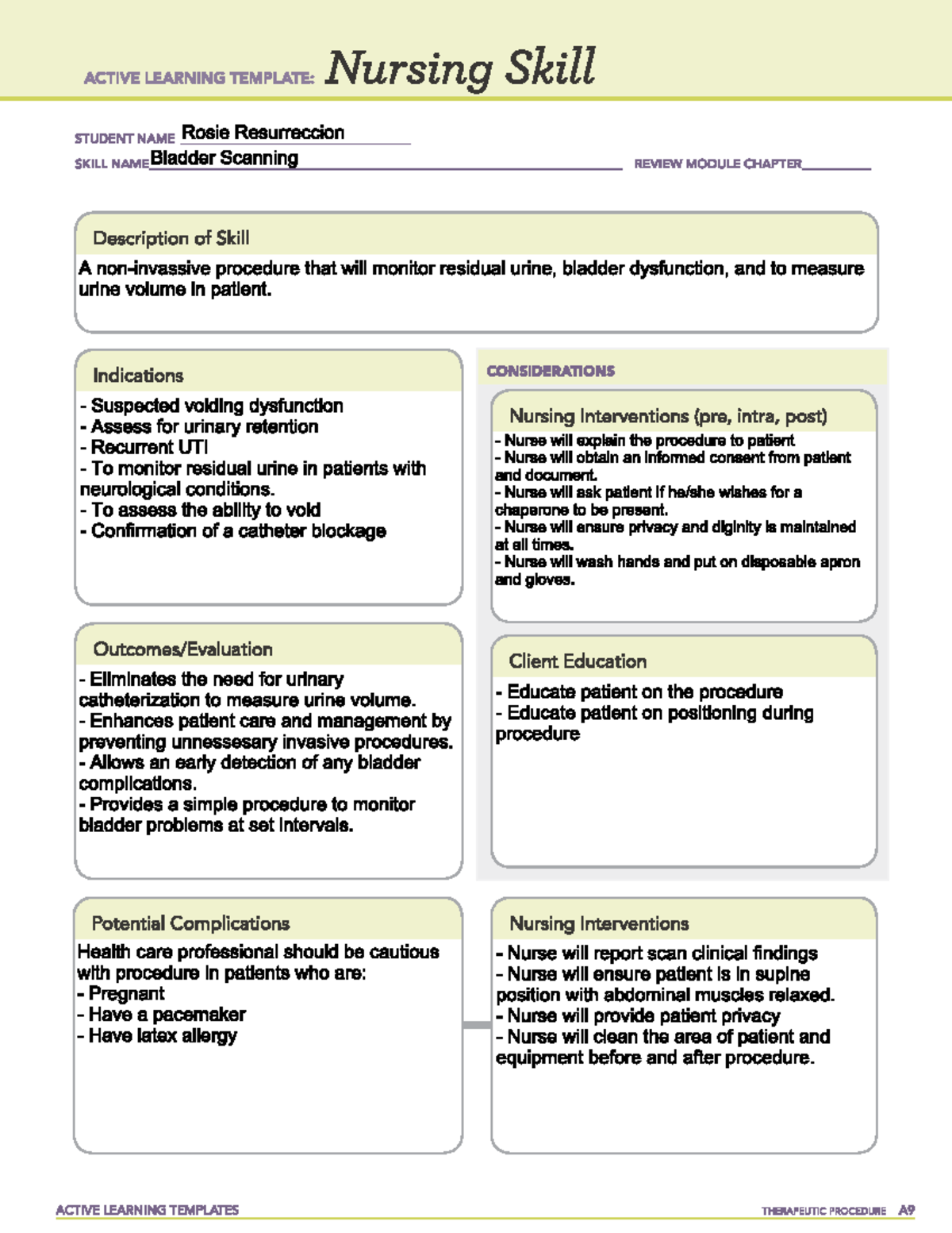Nursing Skill A9: Bladder Scanning Active Learning Template - Studocu