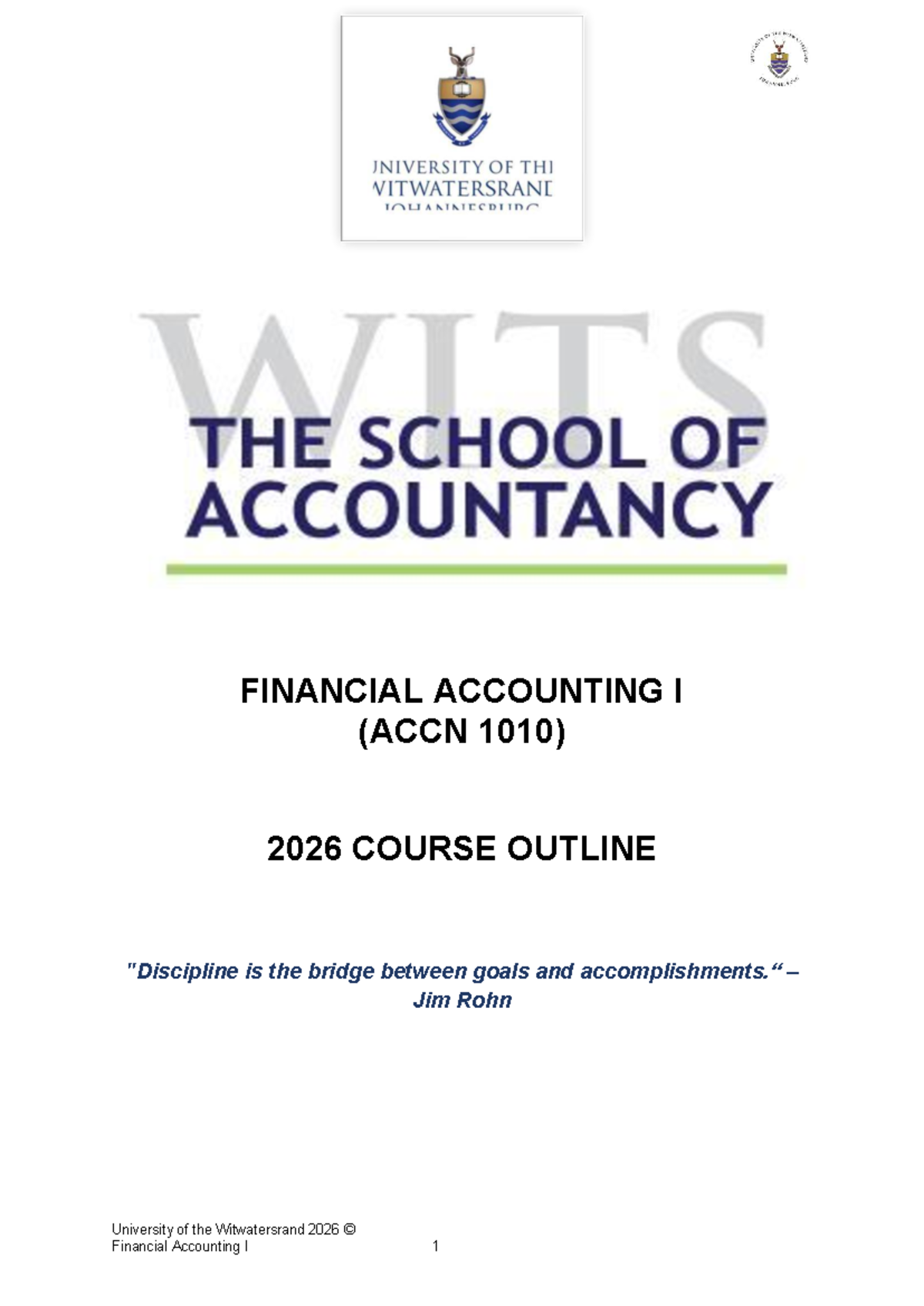 Financial Accounting I (ACCN 1010) 2026 Course Outline Guide - Studocu