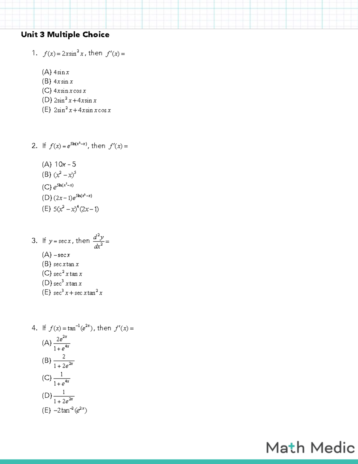 Calc - Unit 3 Multiple Choice Questions - Studocu