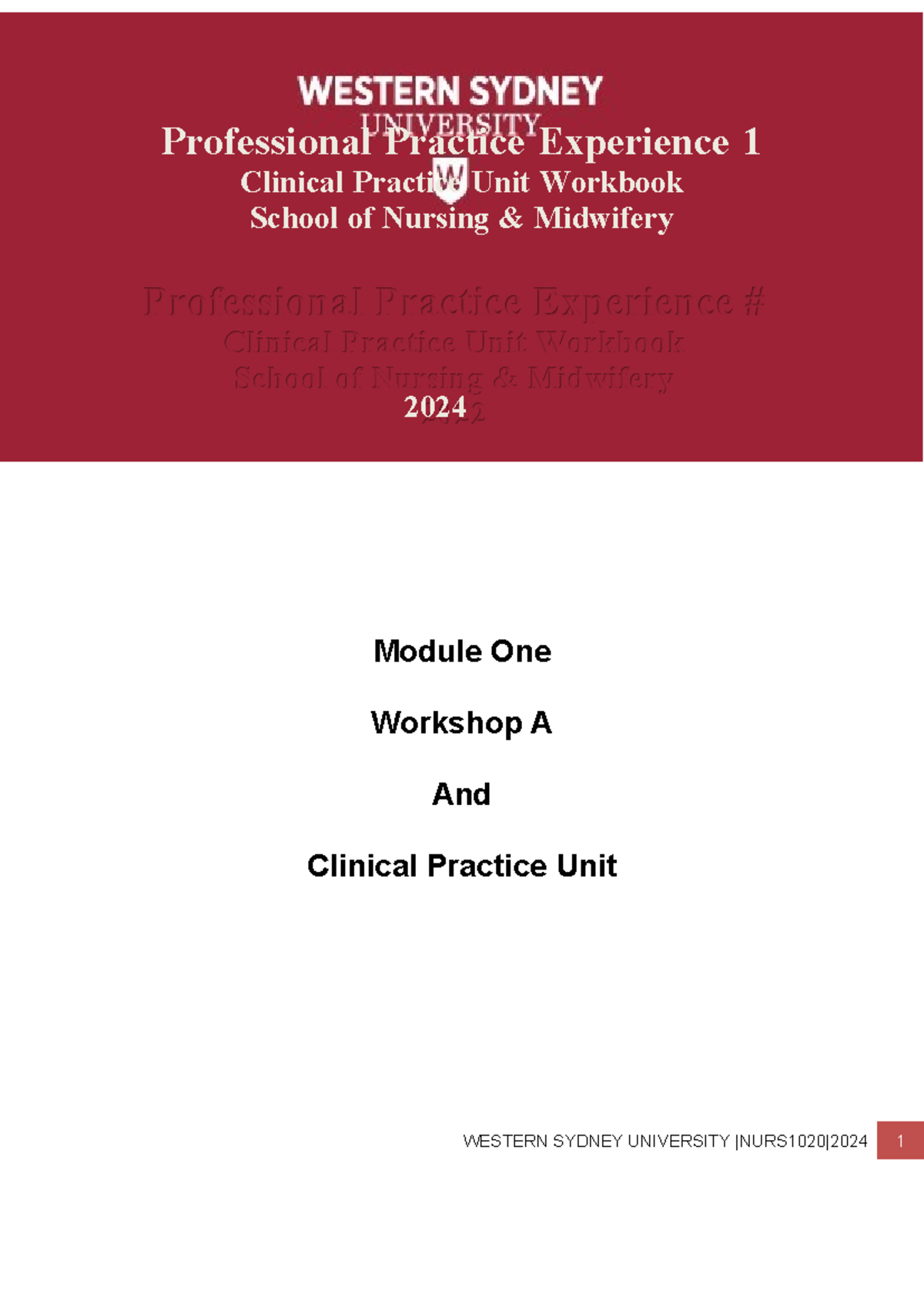 PPE1-NURS1020 Module 1 Student Workbook 2024: Clinical Skills ...