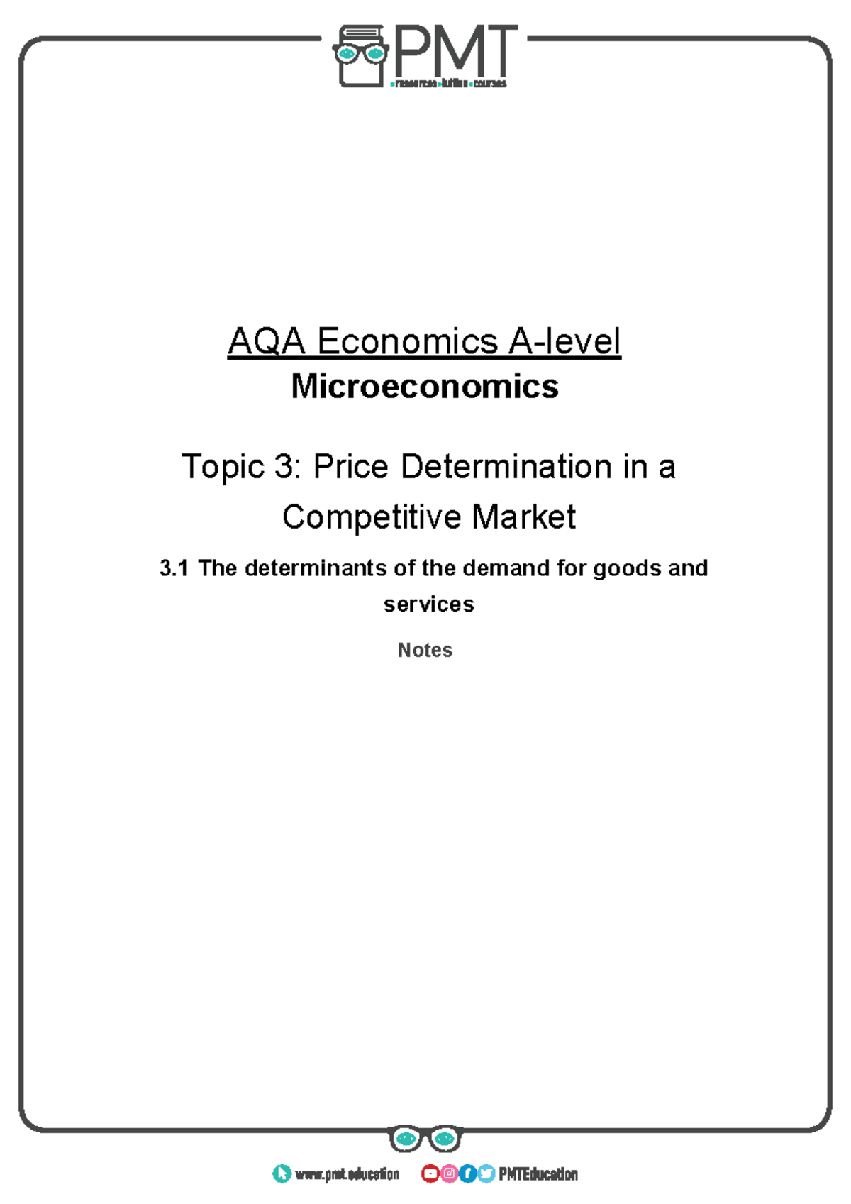 AQA Economics A-level: Demand Determinants in Competitive Markets - Studocu