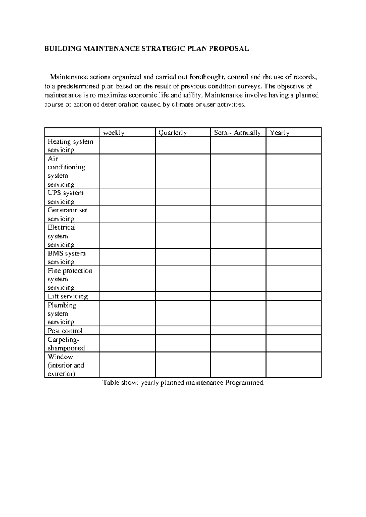 Building Maintenance Strategic PLAN Proposal - BUILDING MAINTENANCE ...
