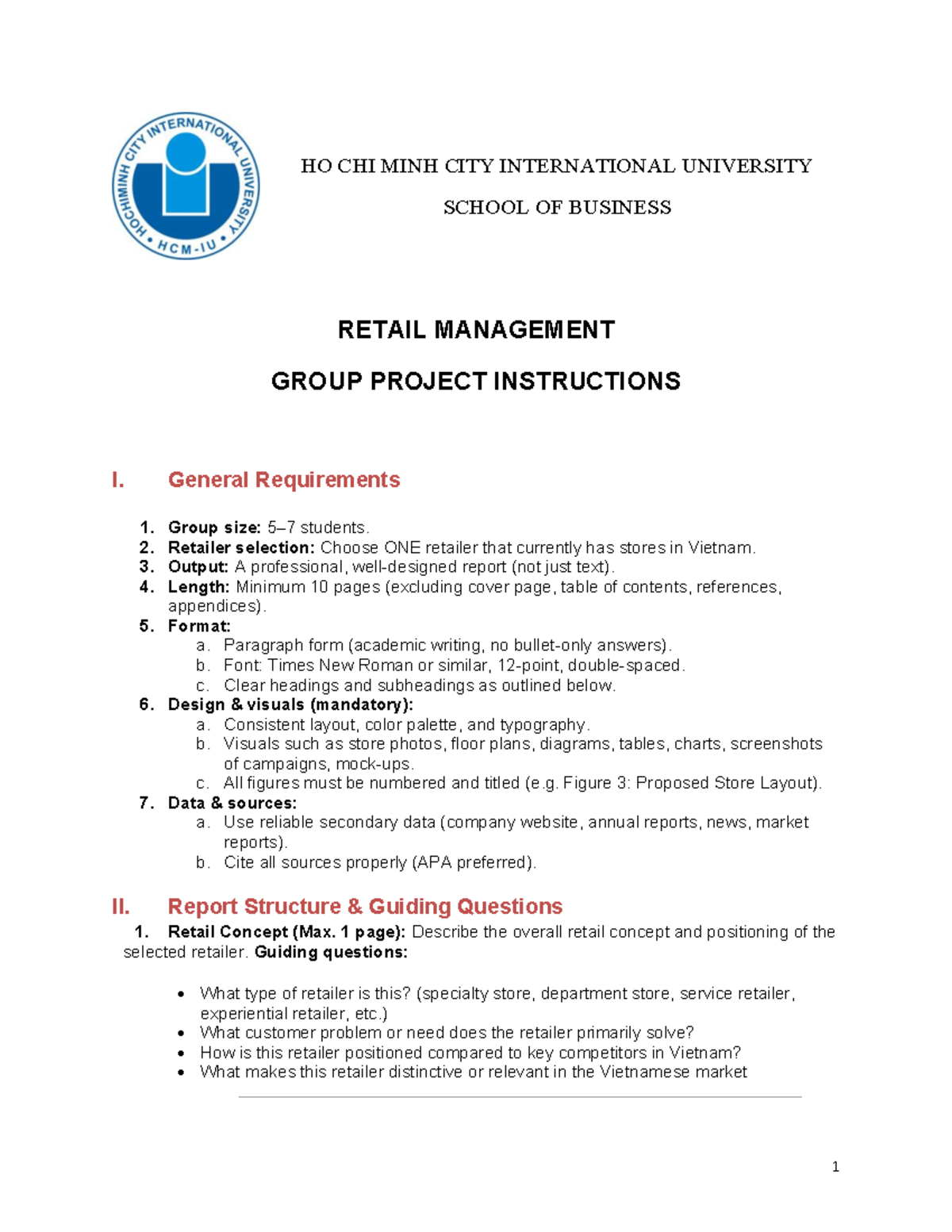 Retail Management Group Project Instructions (BUS 101) - Studocu