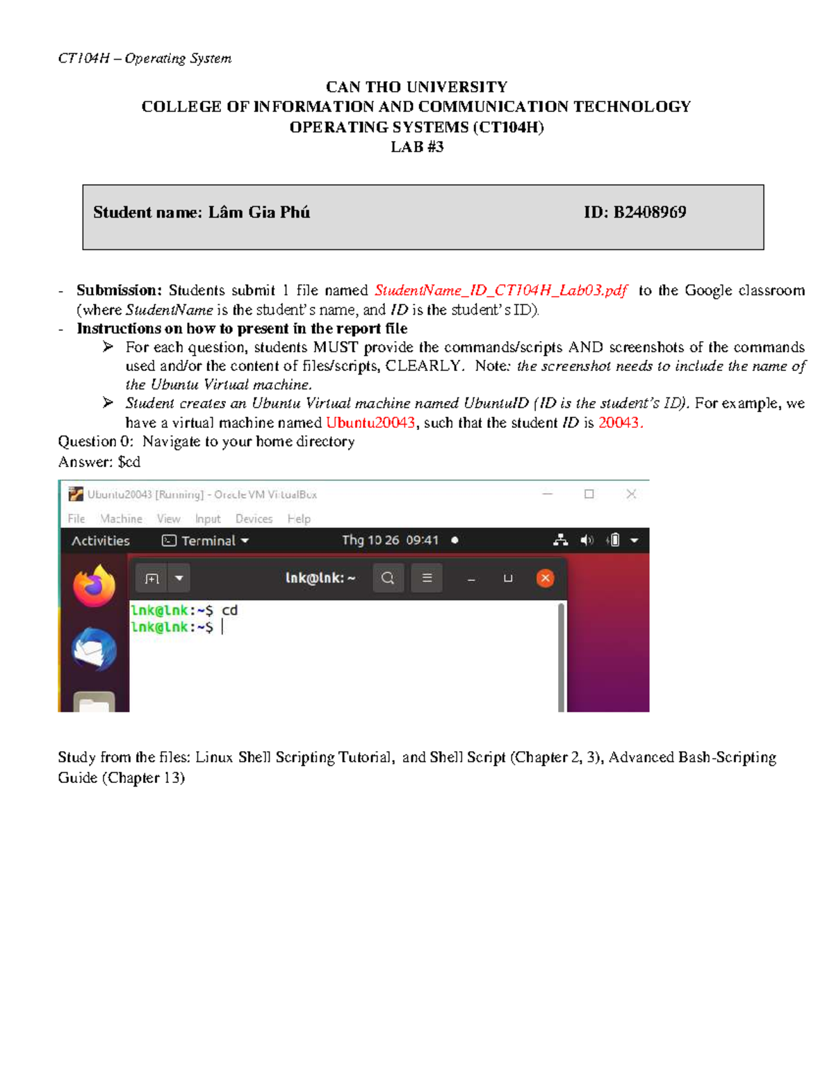 CT104H Operating System Lab03: Shell Scripting Exercises - Studocu