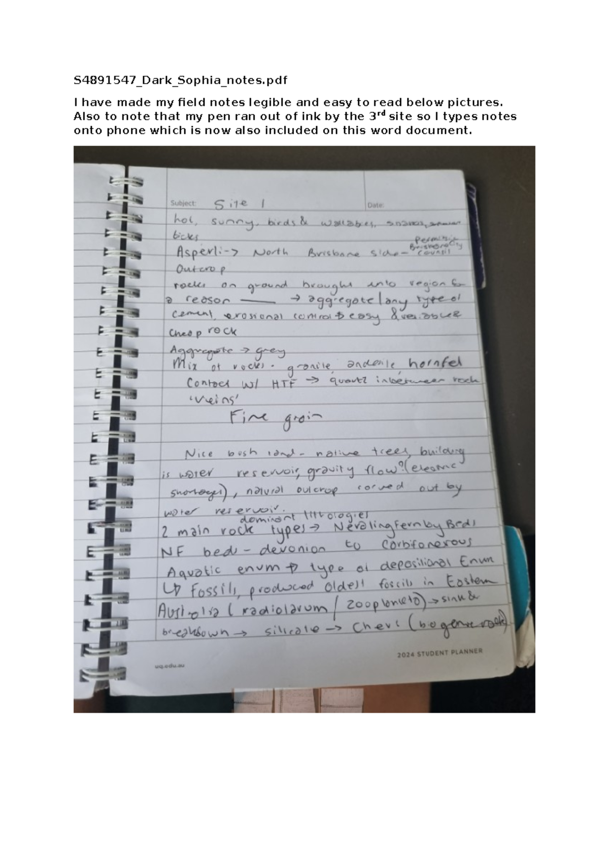 Field trip notes - S4891547_Dark_Sophia_notes I have made my field ...