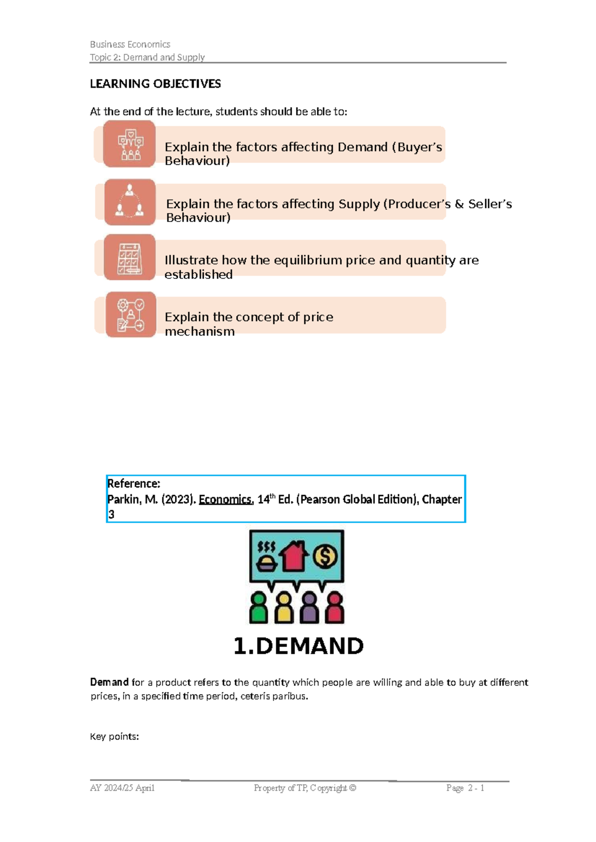 Business Economics (ECON 101) Topic 2: Demand and Supply Notes - Studocu