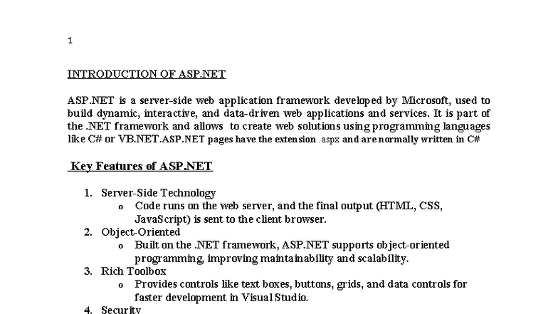 ASP.NET Framework Overview and Key Features (SEE5E) - Studocu