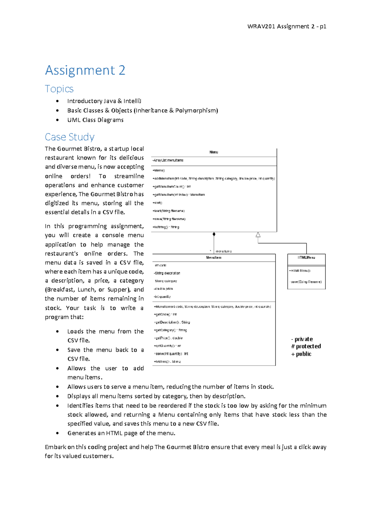 WRAV201 Assignment 2: Java Console Menu App for The Gourmet Bistro ...