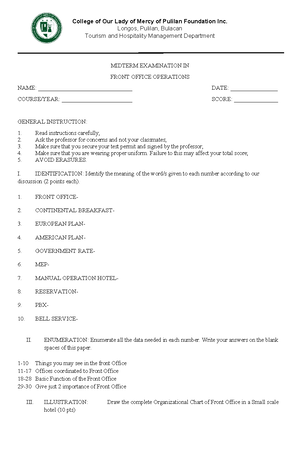 COLM FOL EXAM - Sample - College of Our Lady of Mercy of Pulilan ...