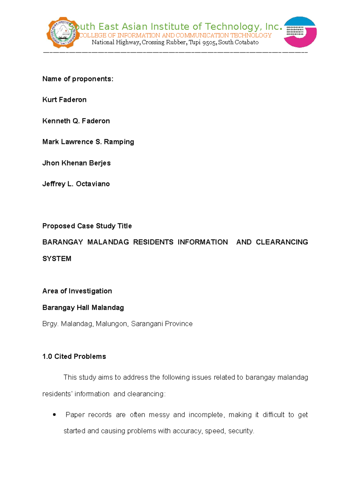 Barangay Residents Information System final - COLLEGE OF INFORMATION ...