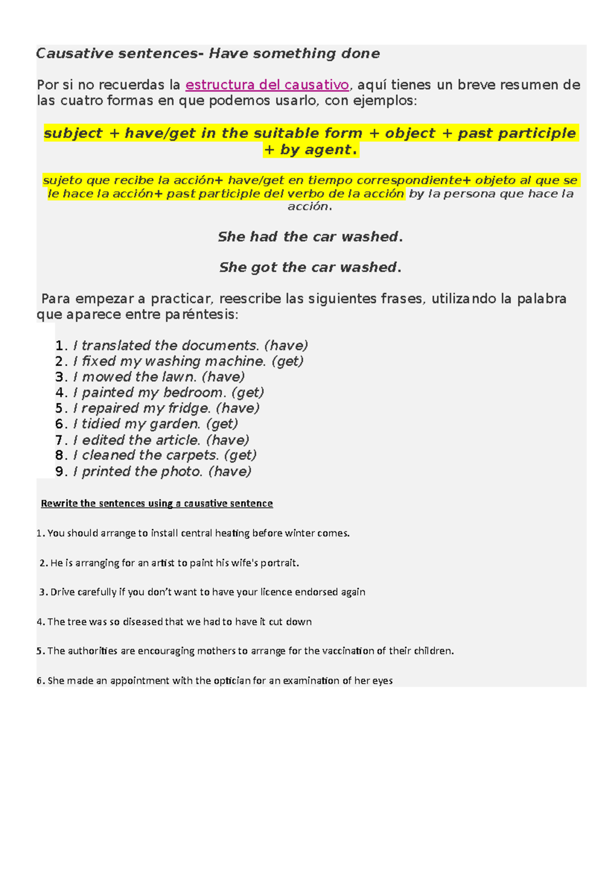 Rewrite sentences using causative structure. - Causative sentences ...