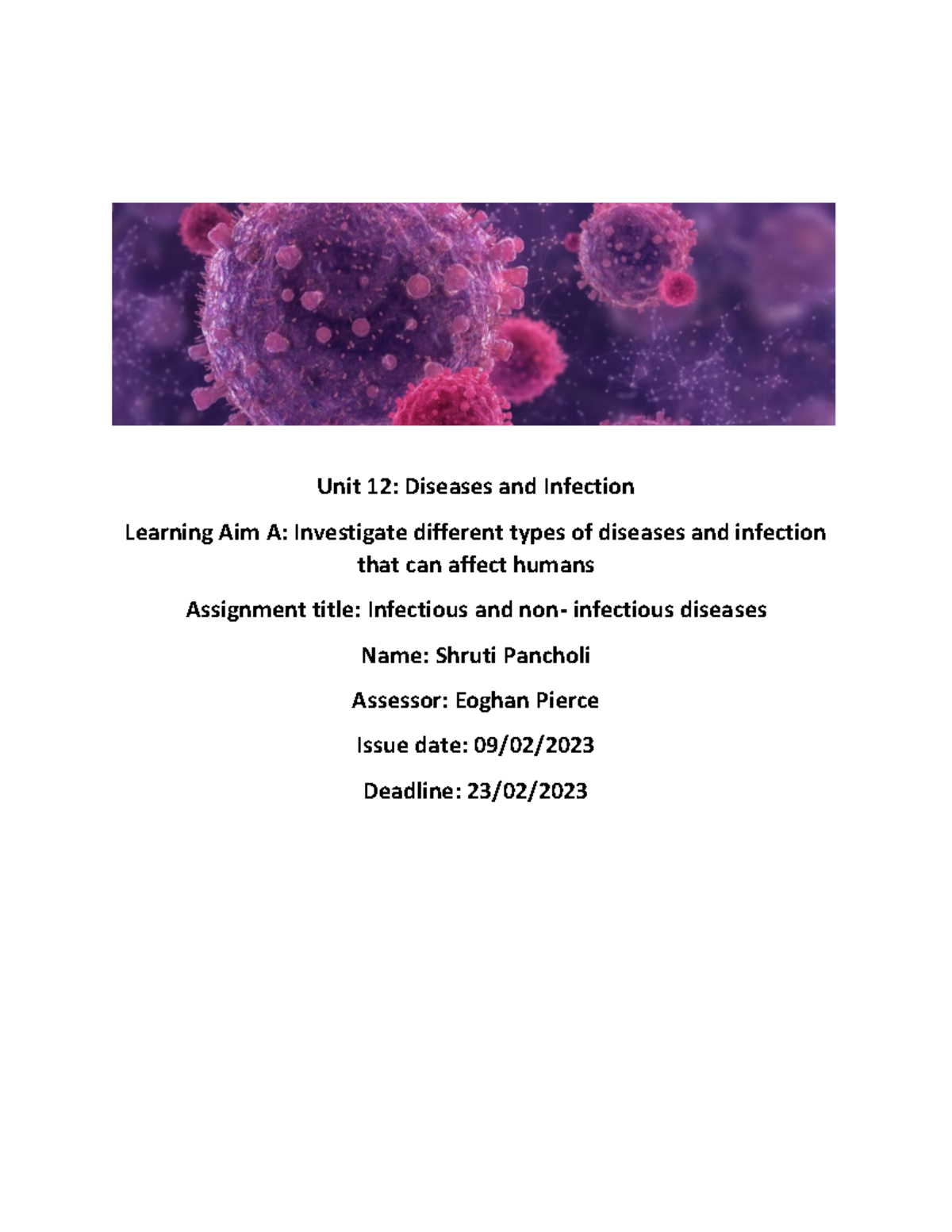 Unit 12: Diseases and Infection - Assignment on Infectious & Non ...