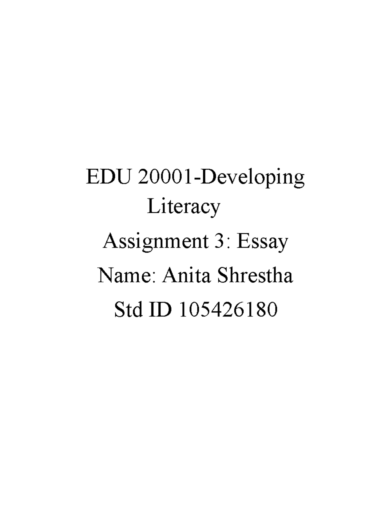 EDU Literacy Assignment 3: Enhancing Early Literacy with ICTs - Studocu