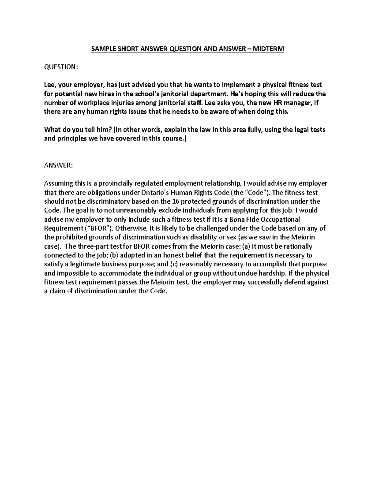 Sample Question and Sample Answer - Midterm - SAMPLE SHORT ANSWER ...