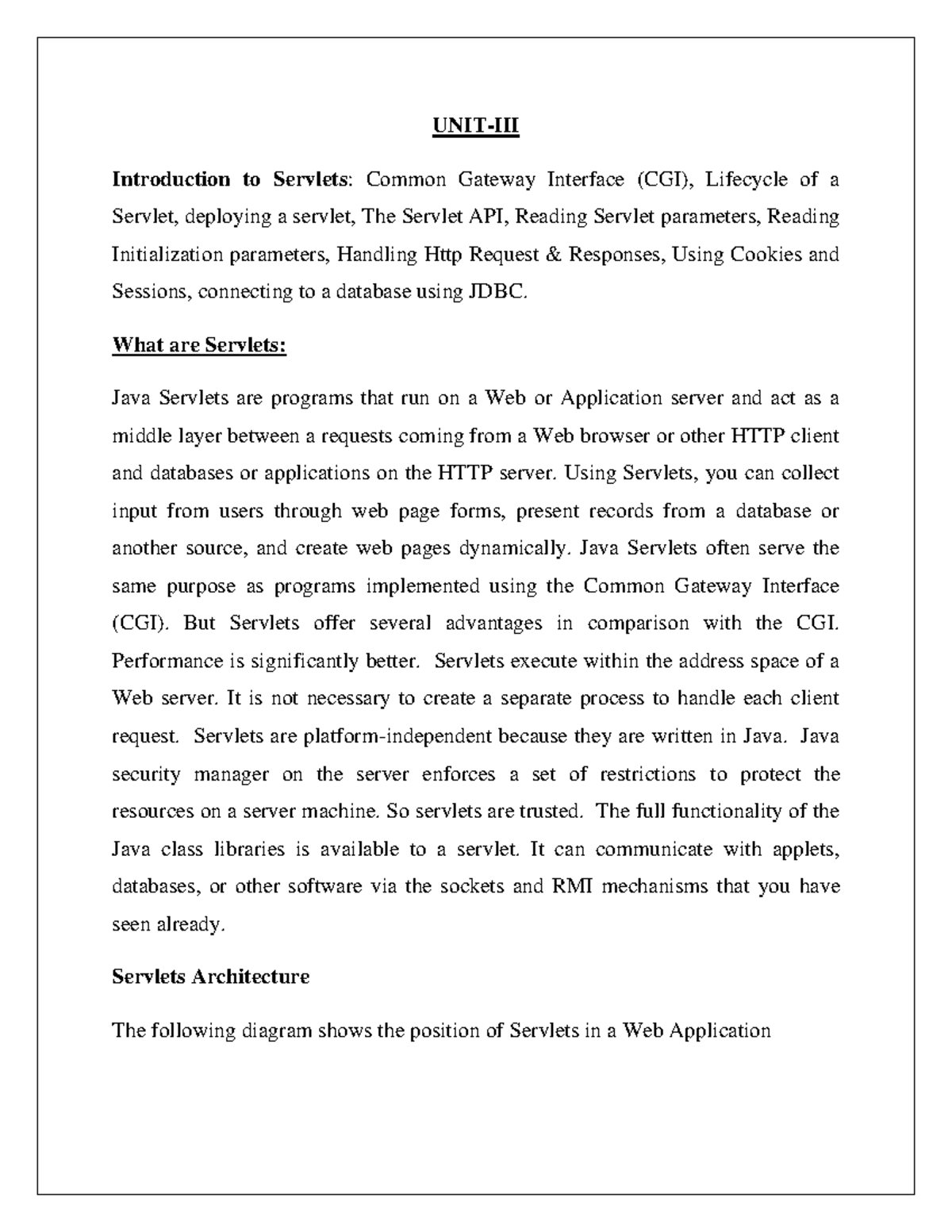 WT UNIT-III: Introduction to Java Servlets and Their Lifecycle - Studocu