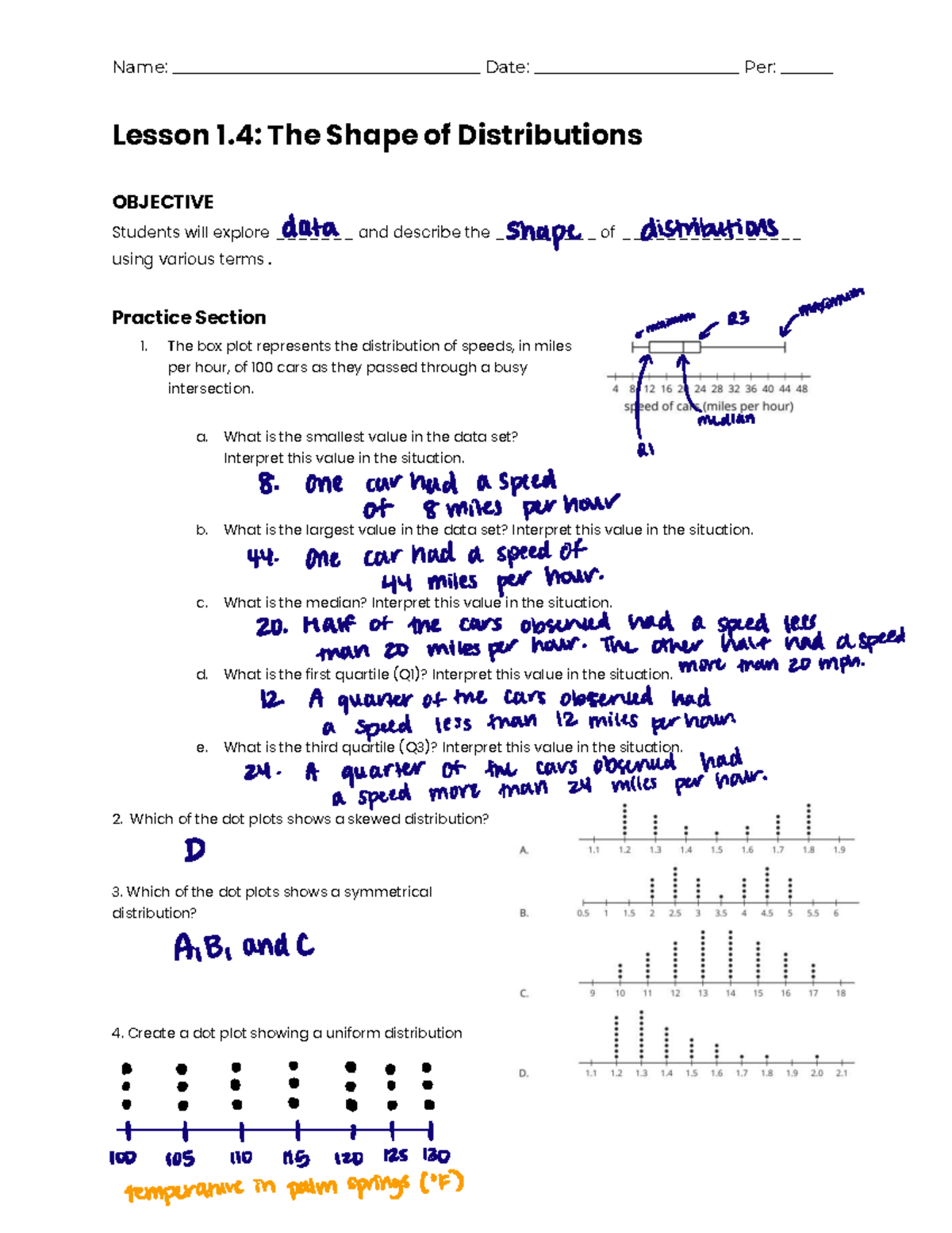 Lesson 1.4: Analyzing the Shape of Data Distributions - Studocu