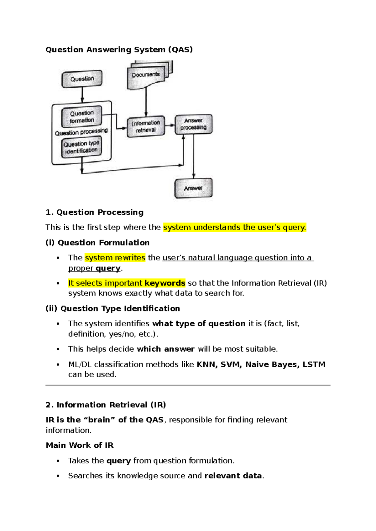 Question Answering System (QAS) - Chapter 6 Overview - Studocu