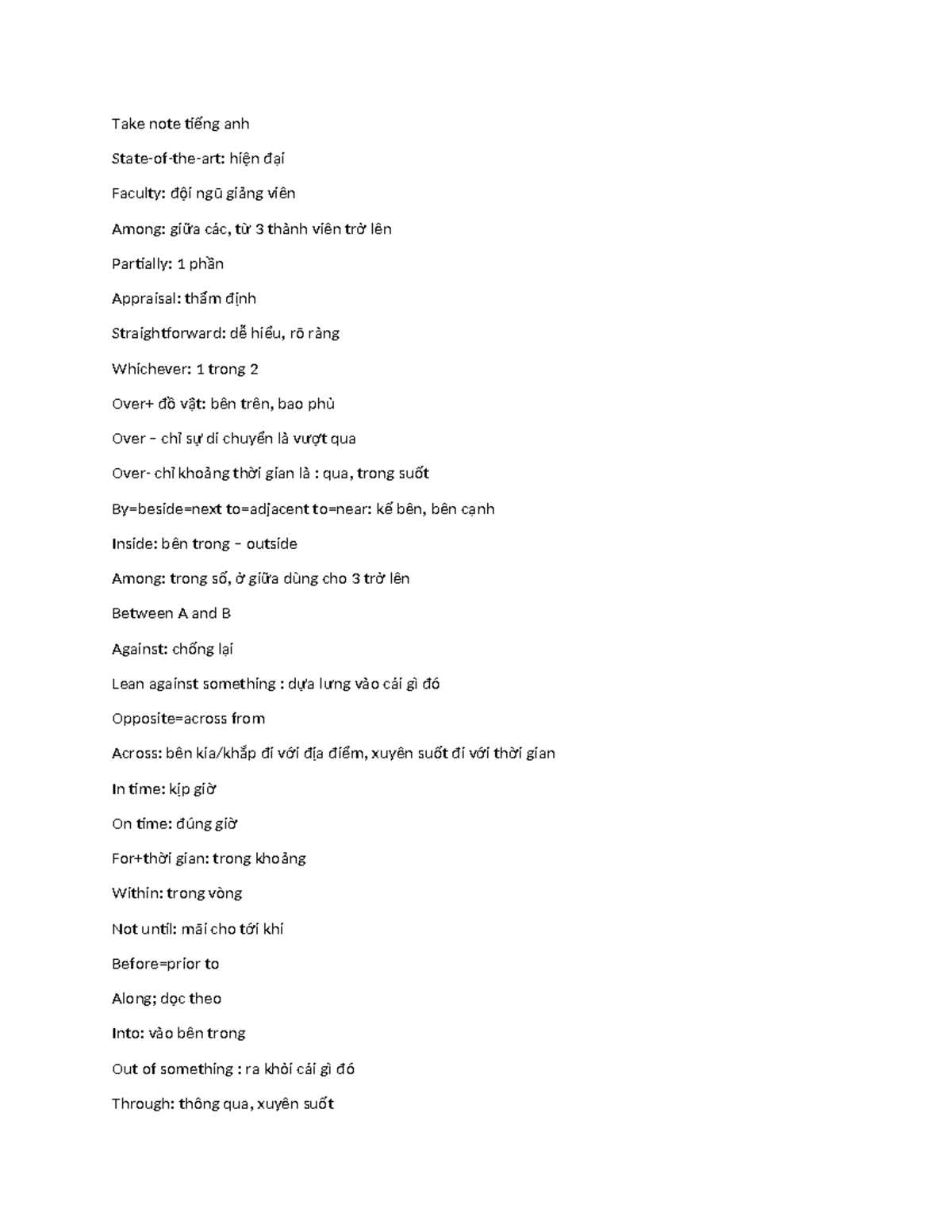 Take Note: Tiếng Anh Hiện Đại - Từ Vựng và Cụm Từ Quan Trọng - Studocu