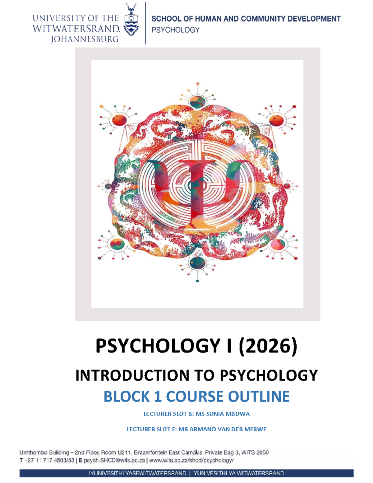 2026 PSYC1009A Block 1 Course Outline: Introduction to Psychology - Studocu