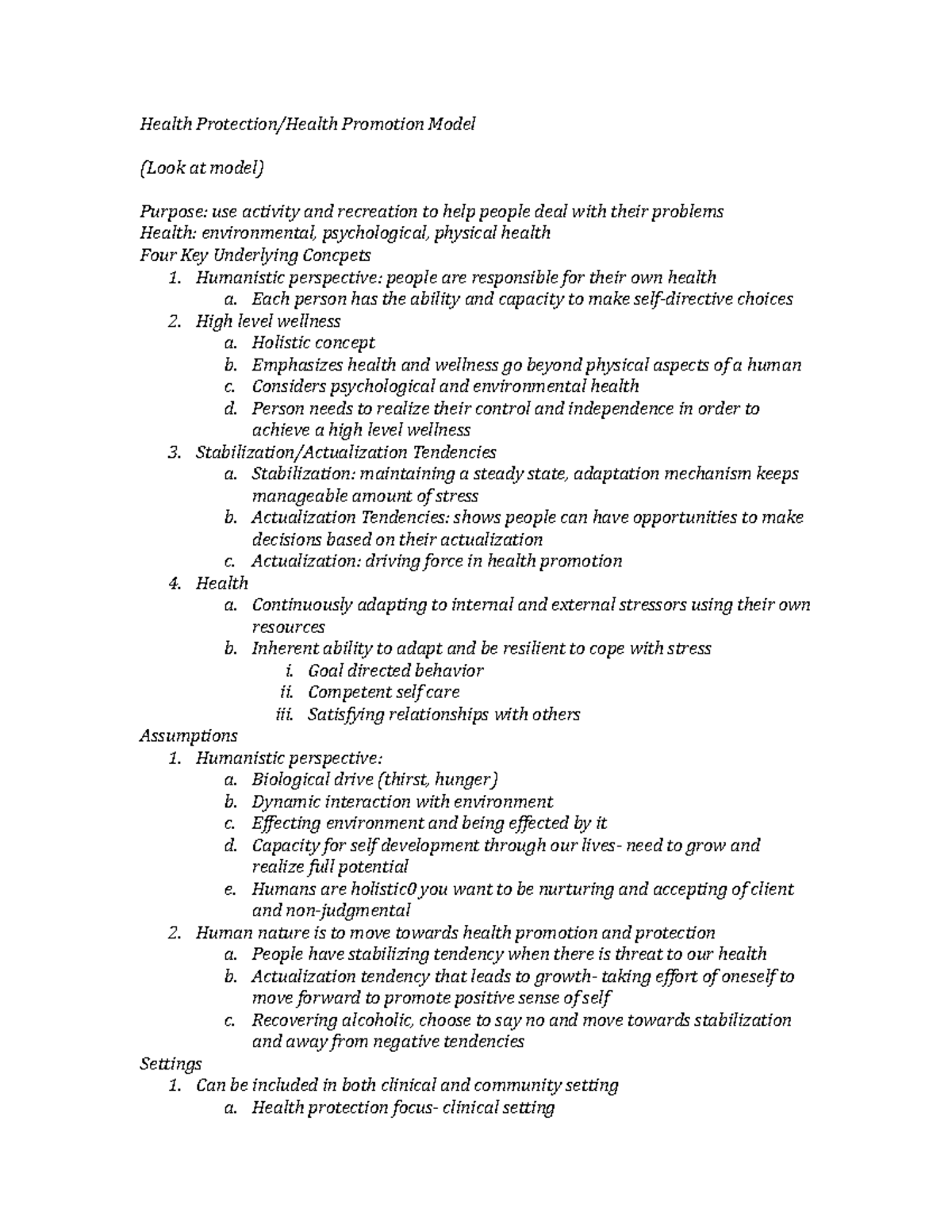 Health Promotion & Protection Model: Concepts & Applications - Studocu