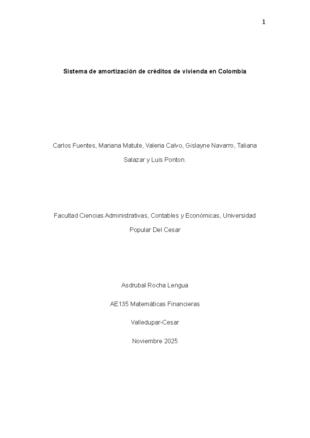 Sistemas de Amortización de Créditos de Vivienda en Colombia - AE135 ...