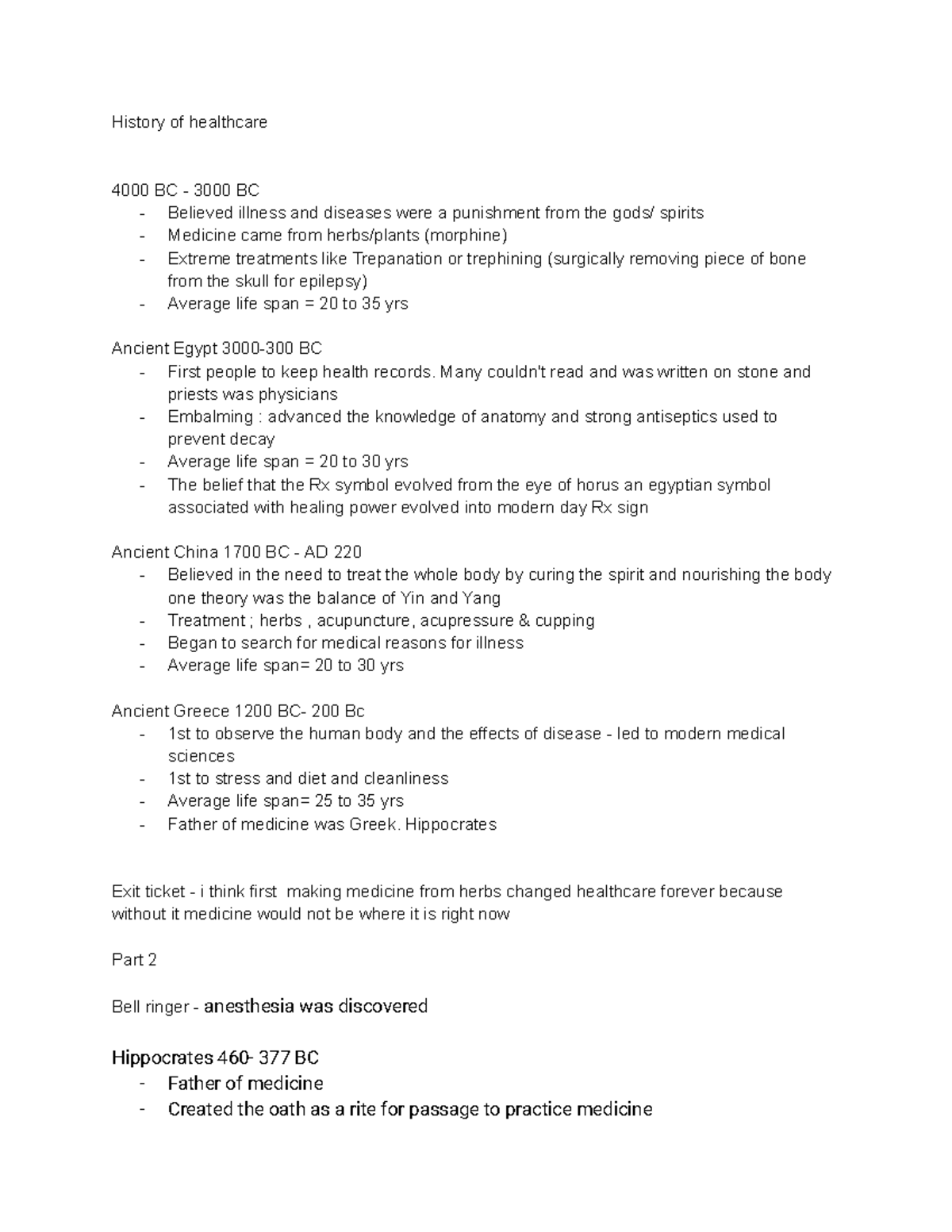 History of Healthcare Notes - HSC 101 - Studocu