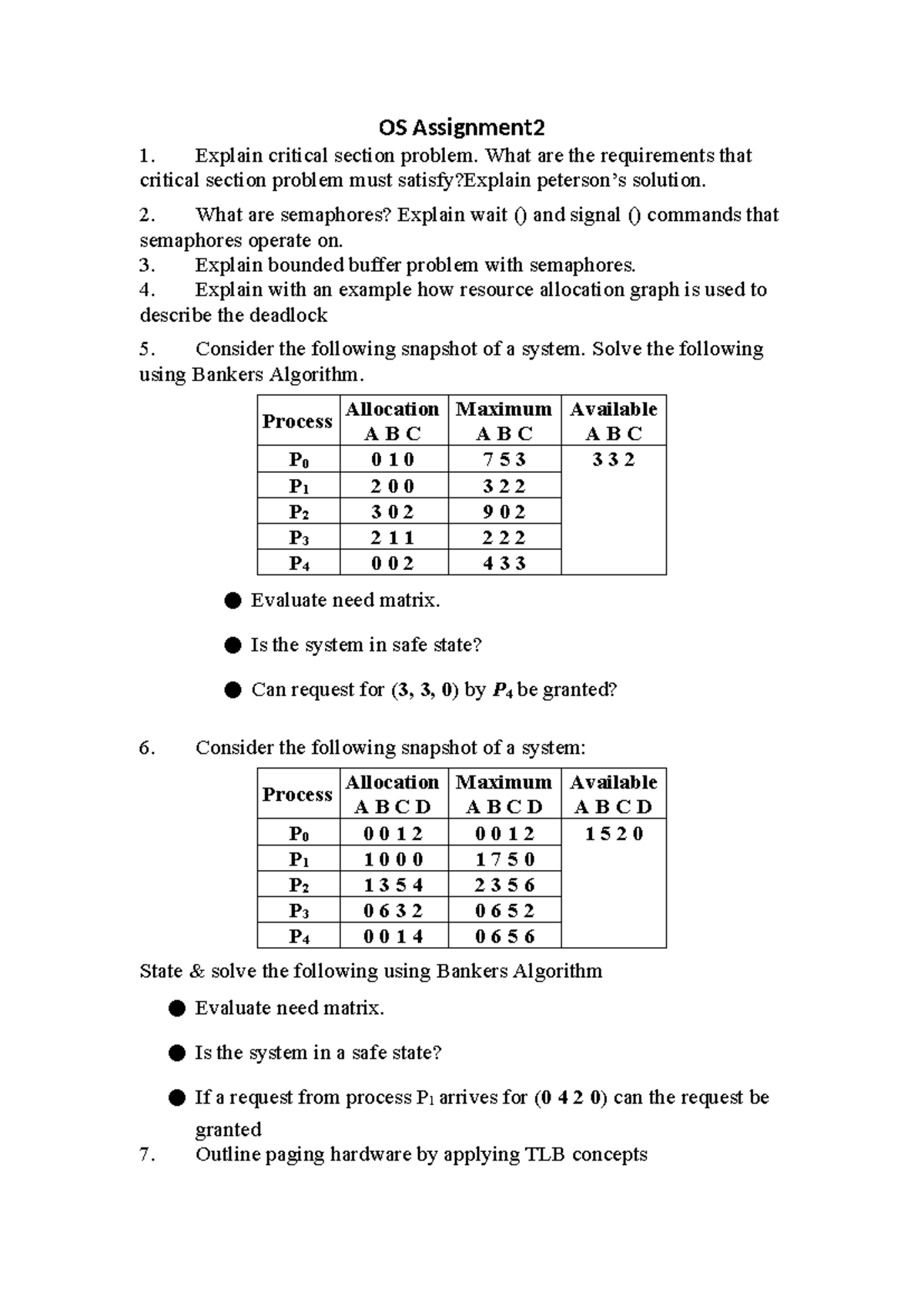 OS assignment 2 Questions - OS Assignment 1. Explain critical section ...