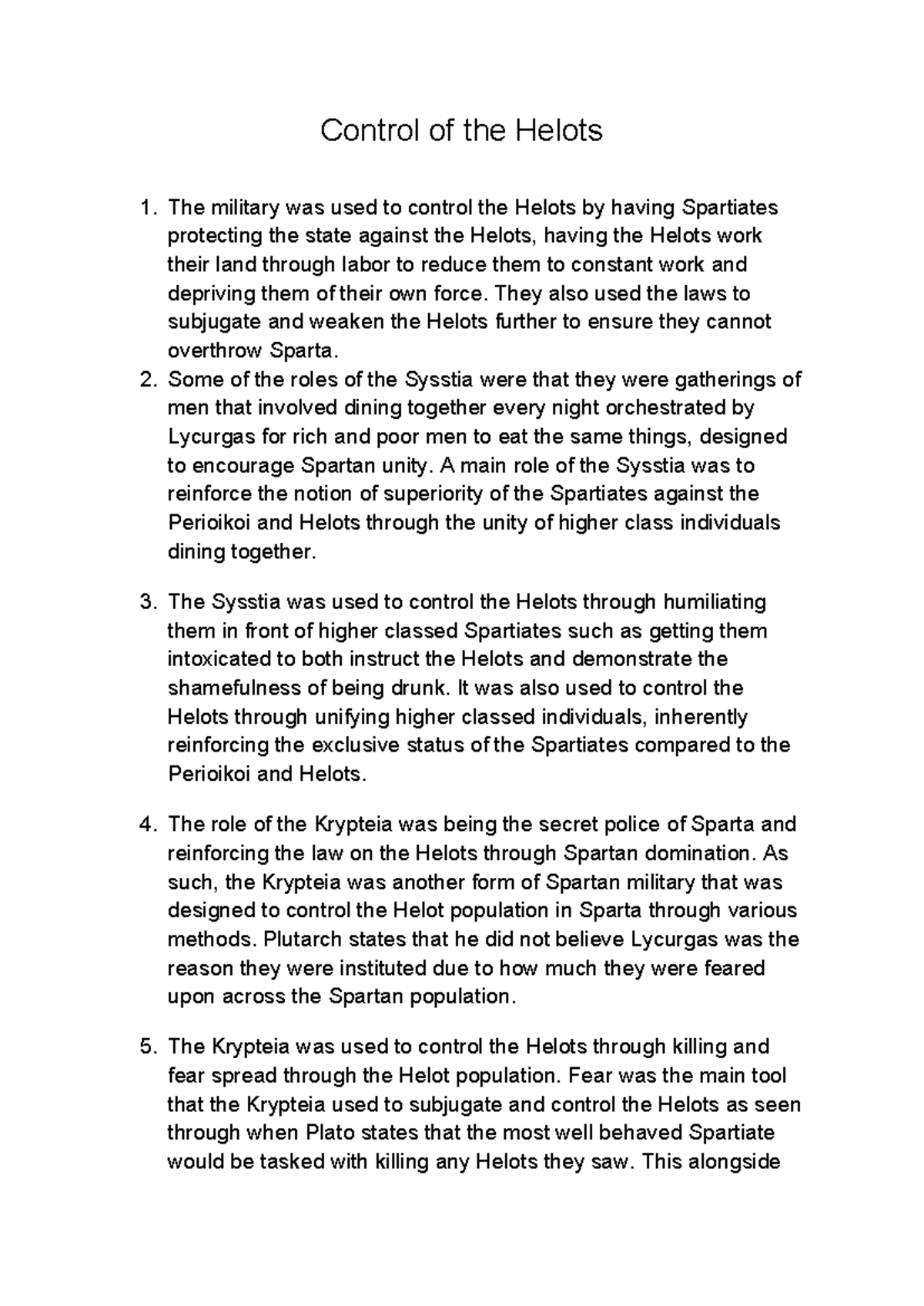 Control of the Helots: Spartan Military and Social Strategies - Studocu