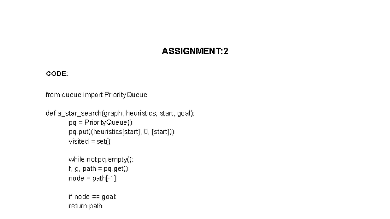 A STAR Algorithm Implementation - Assignment 2 - Studocu