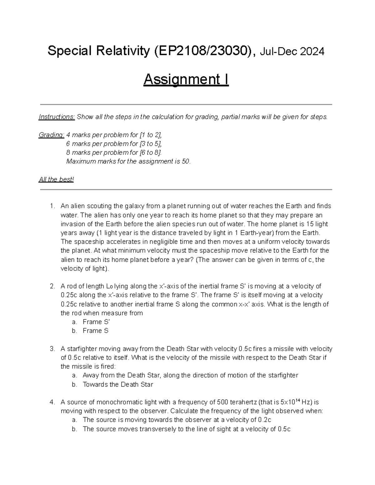 SR Assignment 1 - Special Relativity Problems (EP2108/23030) - Studocu