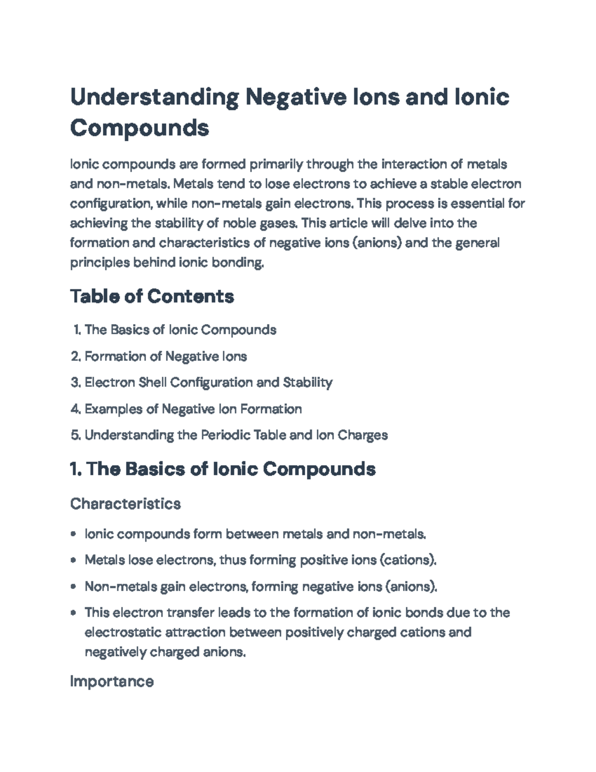 Understanding Negative Ions and Ionic Compounds: Formation and ...