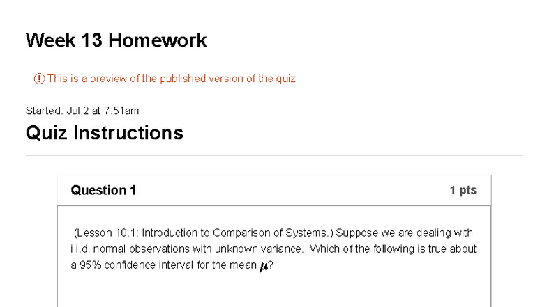 Week 13 Homework Quiz (Fall, Spring): Confidence Intervals & Systems ...
