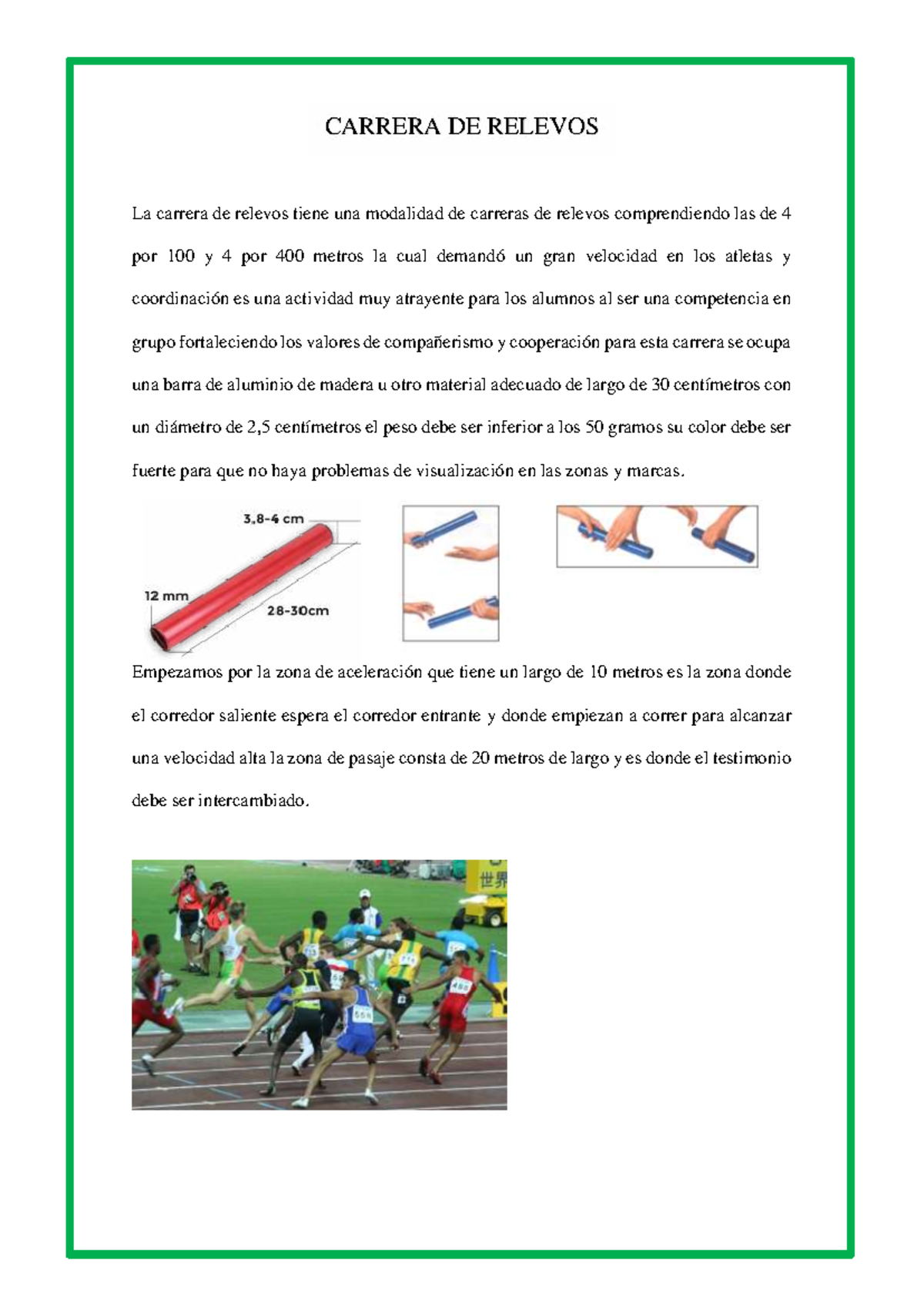 Carrera de Relevos: Estrategias y Reglas para 4x100 y 4x400 - Studocu