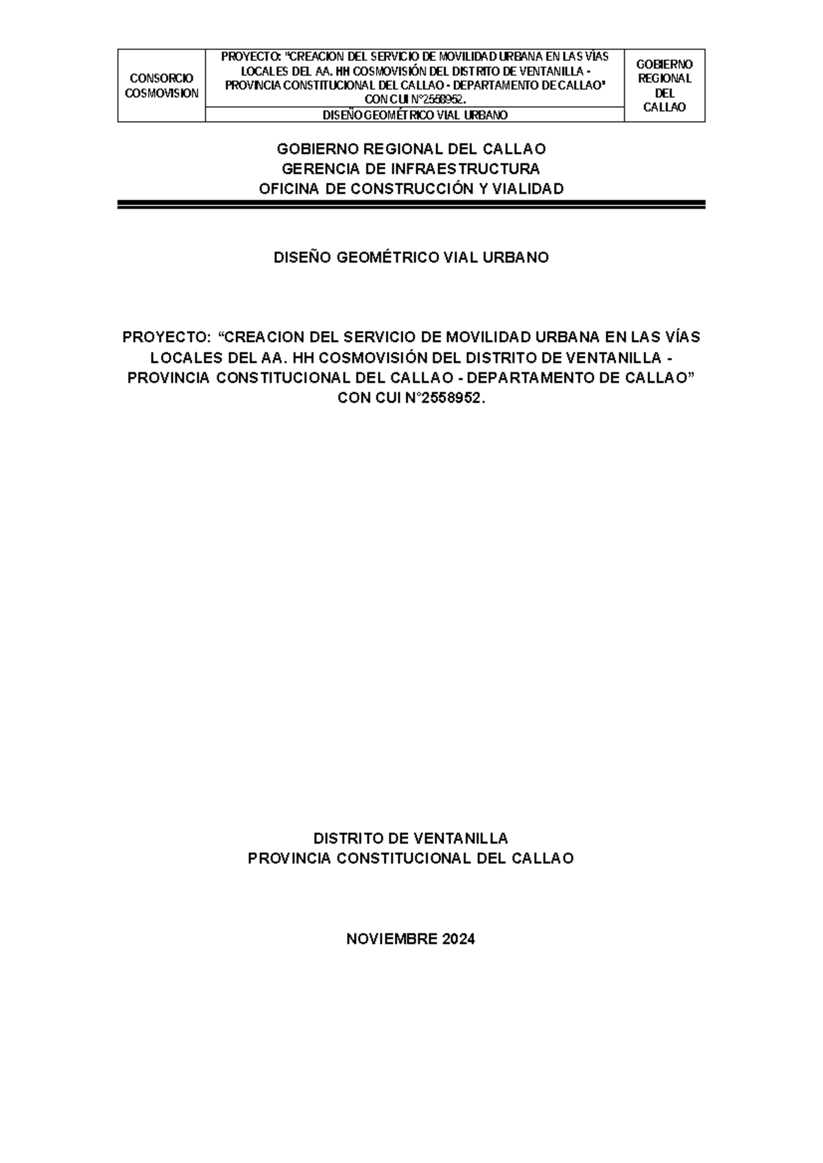 Memoria Descriptiva del Diseño Geométrico Vial Urbano - CUI N°2558952 - Document Preview