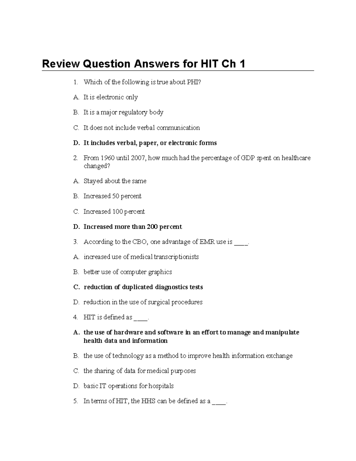 HIT Ch. 1 Homework Answers - Review Questions and Solutions - Studocu