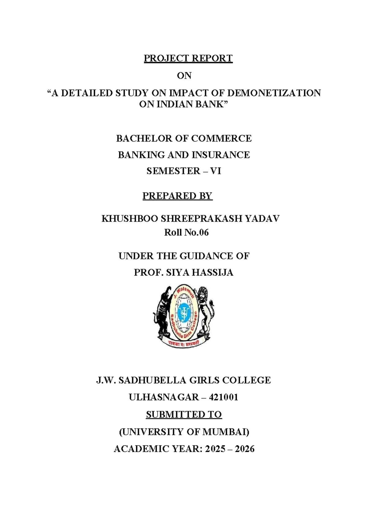 Impact of Demonetization on Indian Banking: A Project Report (B.Com Sem ...