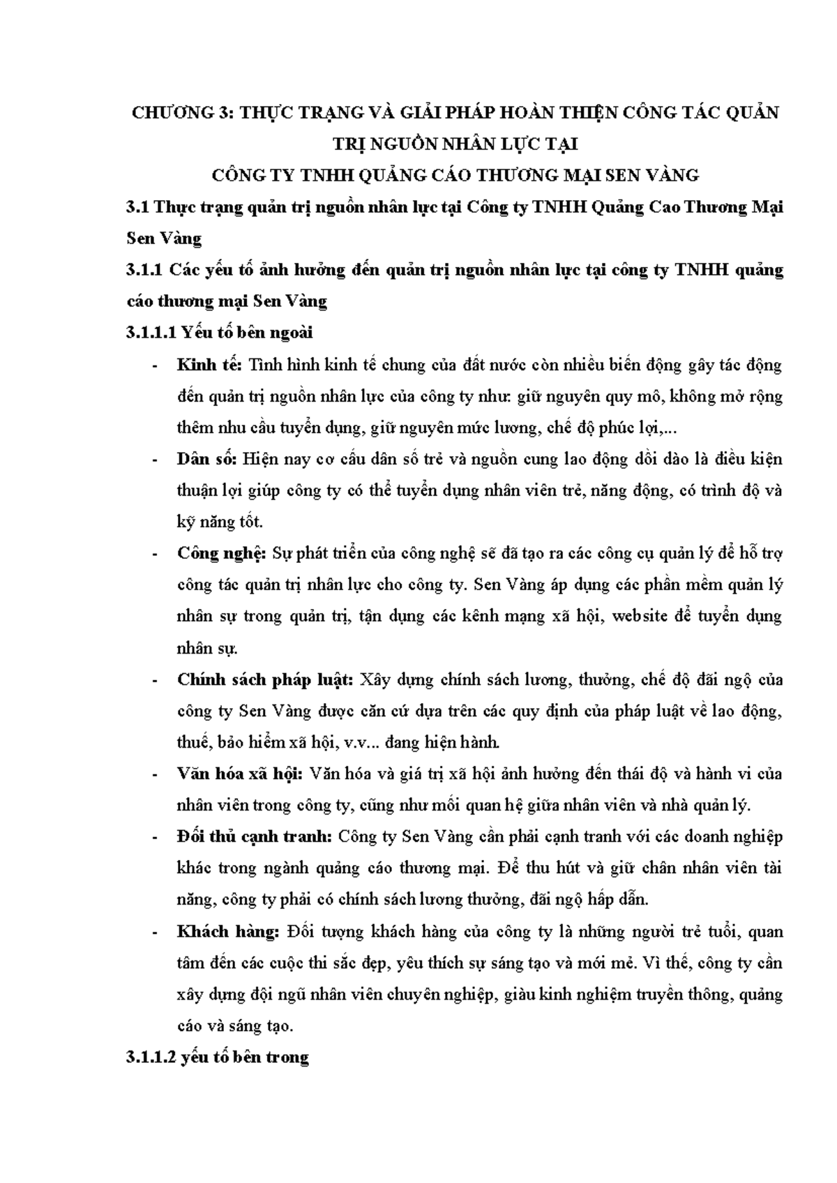 CH NG 3 Th c tr ng v gi i ph p qu n tr nh n s t i c ng ty Sen V ng ...