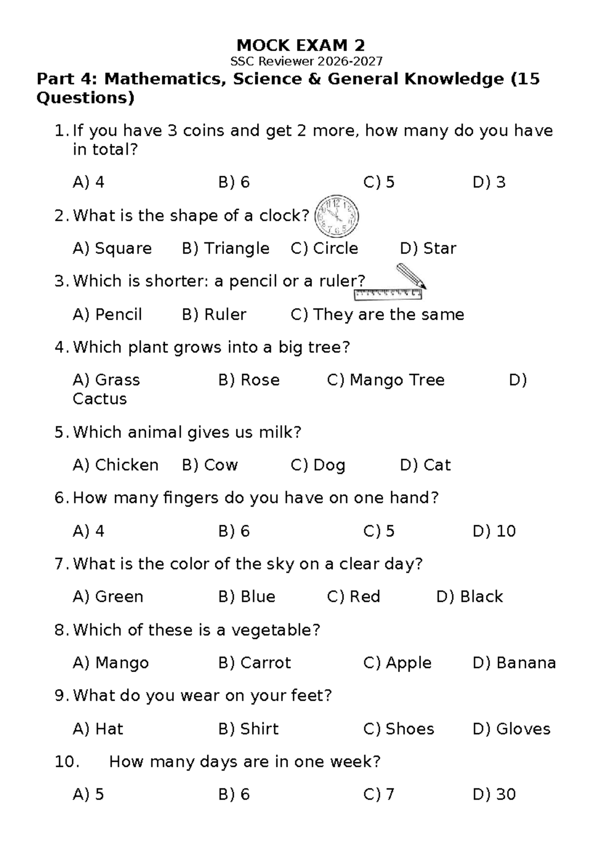 MOCK EXAM 2 - SSC Reviewer Part 4: Math & Science Questions - Studocu
