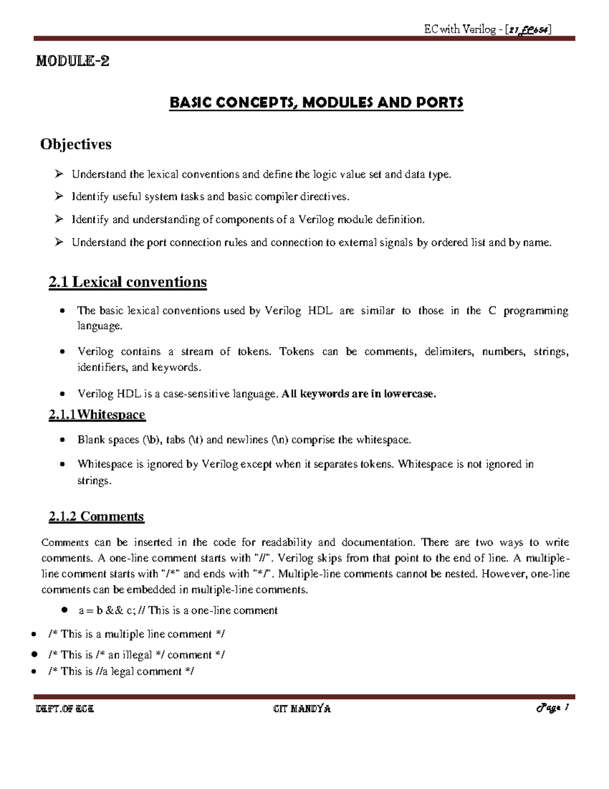Module 2: Basic Concepts of Verilog - Modules and Ports Overview - Studocu