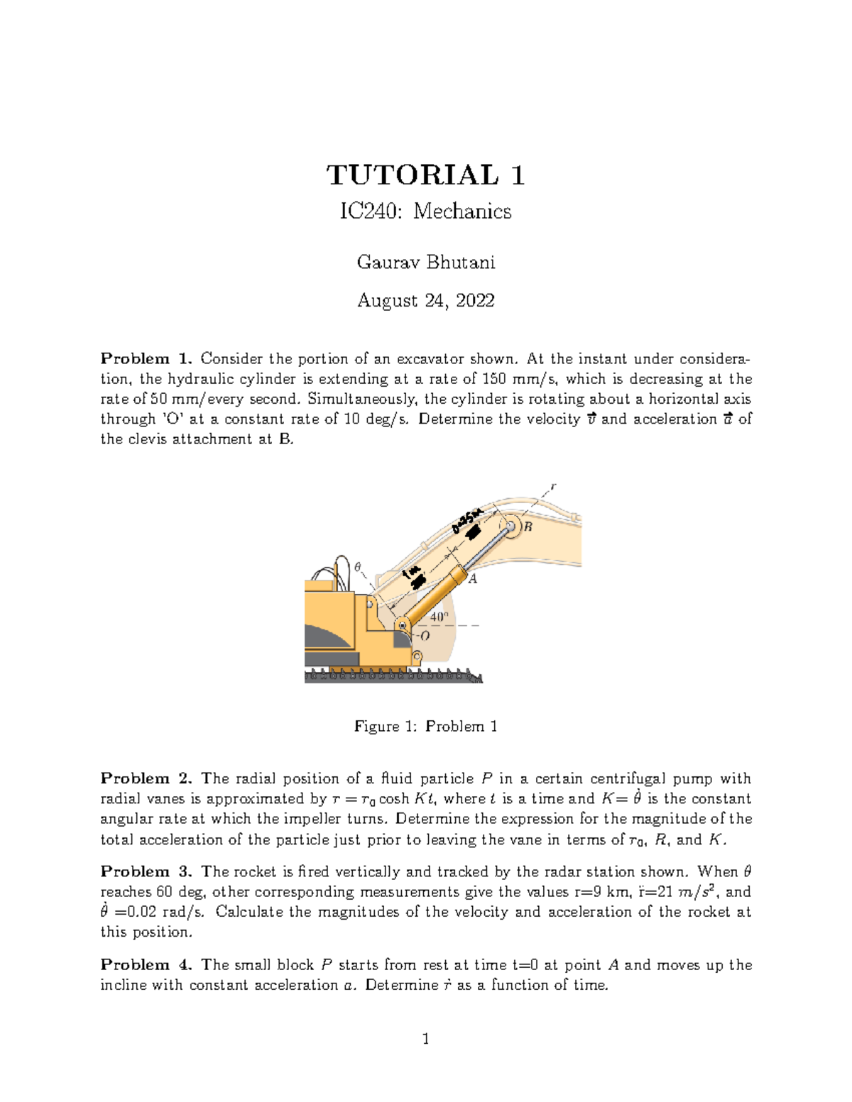 Tut1 - difficulty in problem solving - TUTORIAL 1 IC240: Mechanics ...
