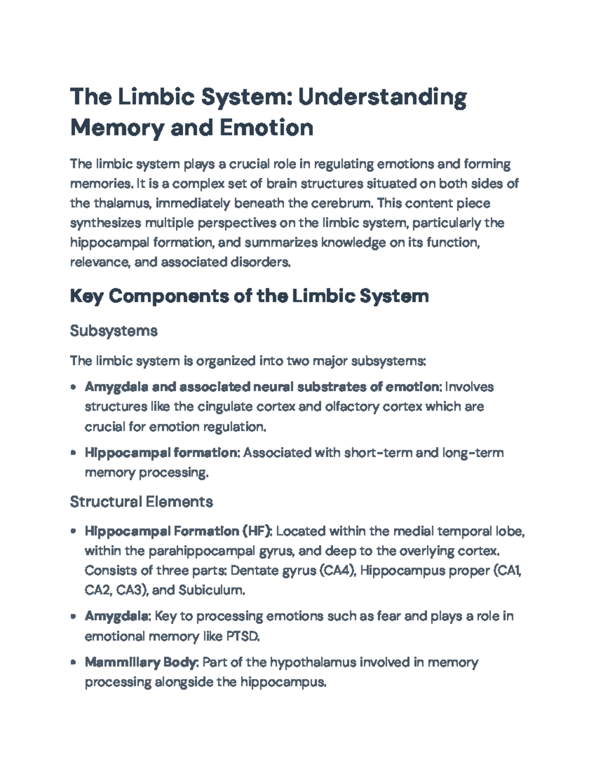 Limbic System Overview: Memory, Emotion, and Associated Disorders - The ...