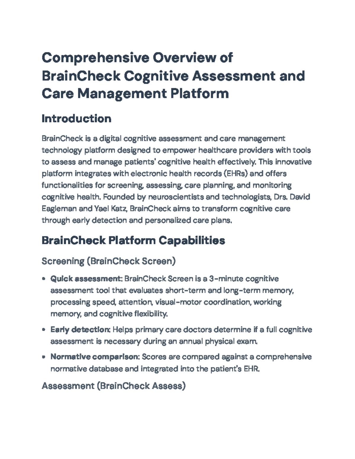 Comprehensive Overview of BrainCheck Platform for Cognitive Care ...