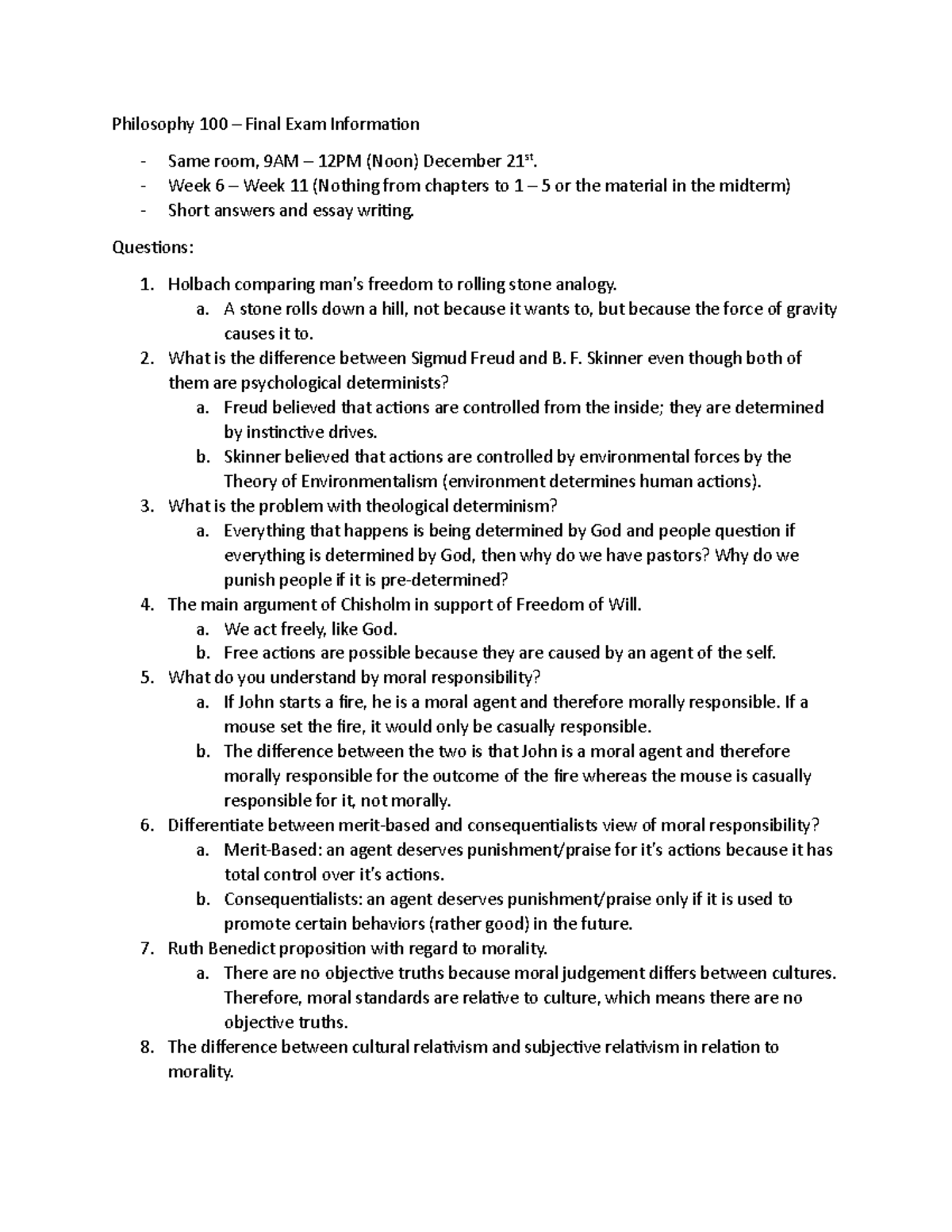 PHIL 100 Final Exam Study Guide: Key Concepts & Exam Tips - Studocu
