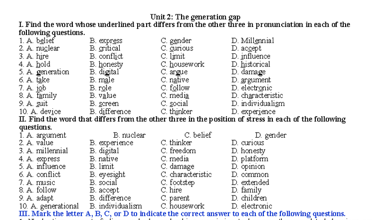 Unit 2-3 Vocabulary Summary for Exam Preparation - Studocu